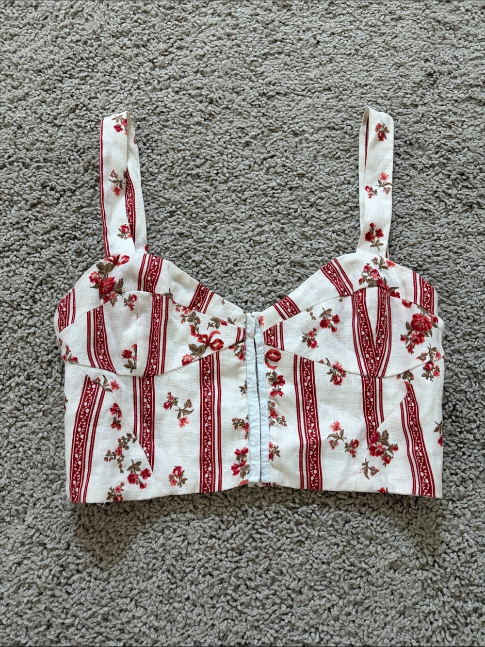 Reformation Floral Stripe Crop Tank Top - Red/White